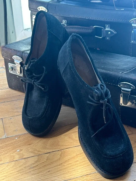 Vintage J. Crew Black Suede Lace-Up Block Heel shoes - Picture 10 of 15